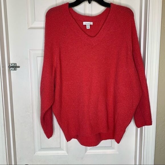 Topshop Oversized V Neck Ribbed Sweater Coral Pink - Picture 1 of 9